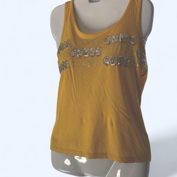 Guess Yellow Embellished Sleeveless Tank Top L Luxury - Picture 1 of 3